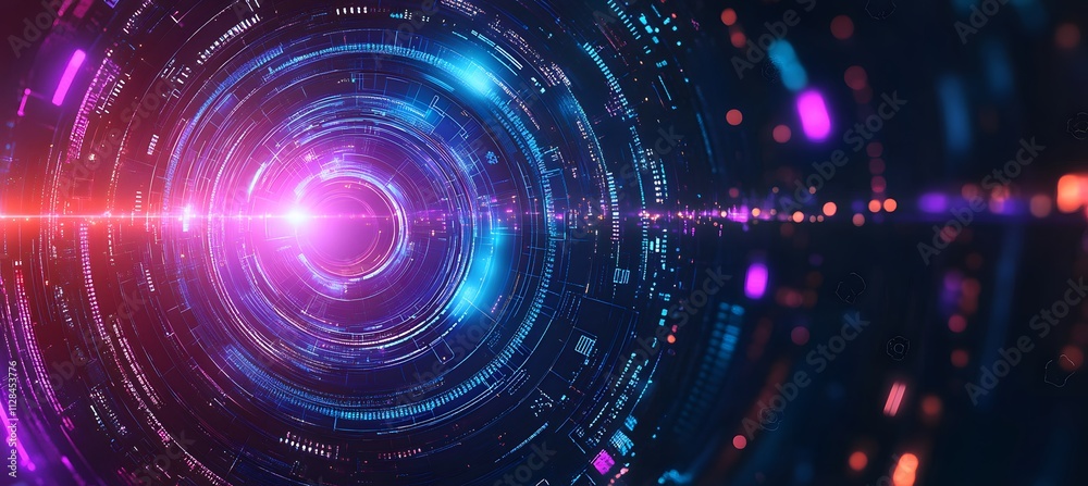 Obraz premium Abstract futuristic technology background design with blue and purple circular shapes design, vector illustration design. Digital data, high-tech concept. Flat design,