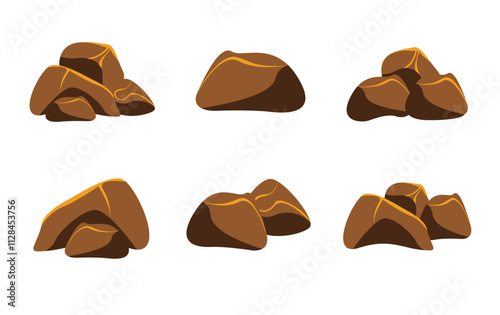 Brown rock stones vector set, collection of cartoon stone illustration, cartoon stone rock clip art