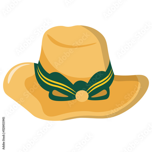 Summer beach fedora hat vector image, trilby straw panama hat clip art illustration, isolated on white background, cute fedora hat clipart