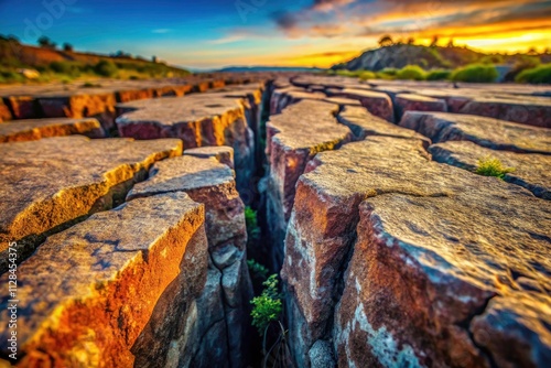 Macro Photography: Earth's Shifting Plates - Geological Crack Detail, Close-up, High Resolution