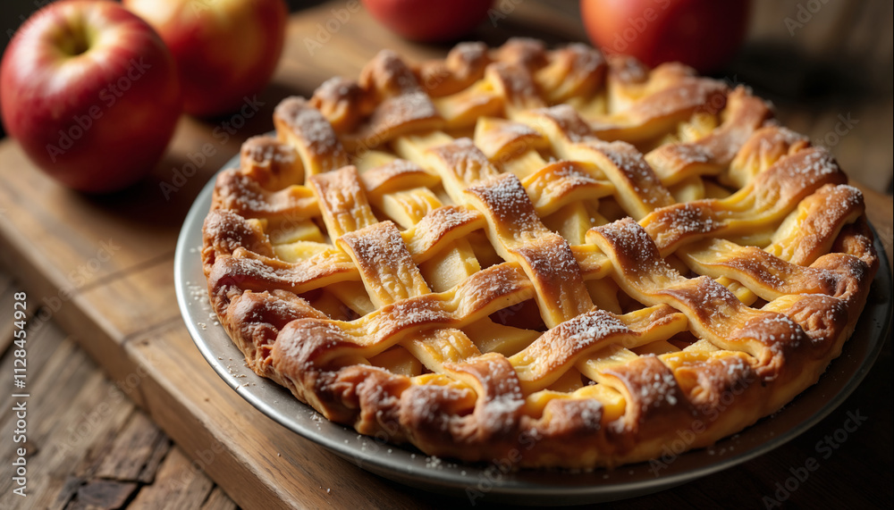 wallpapers A freshly baked apple pie with a beautiful lattice crust and ripe apples beside it. Perfect for dessert and gatherings. AI generated wallpapers A freshly baked apple pie with a beautiful lattice crust and ripe apples beside it. Perfect for dessert and gatherings. AI generated