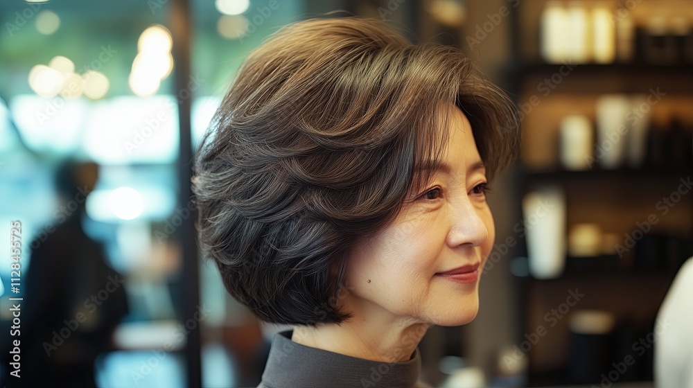Shag haircut for an elderly Chinese woman with short hair Shag haircut for an elderly Chinese woman with short hair