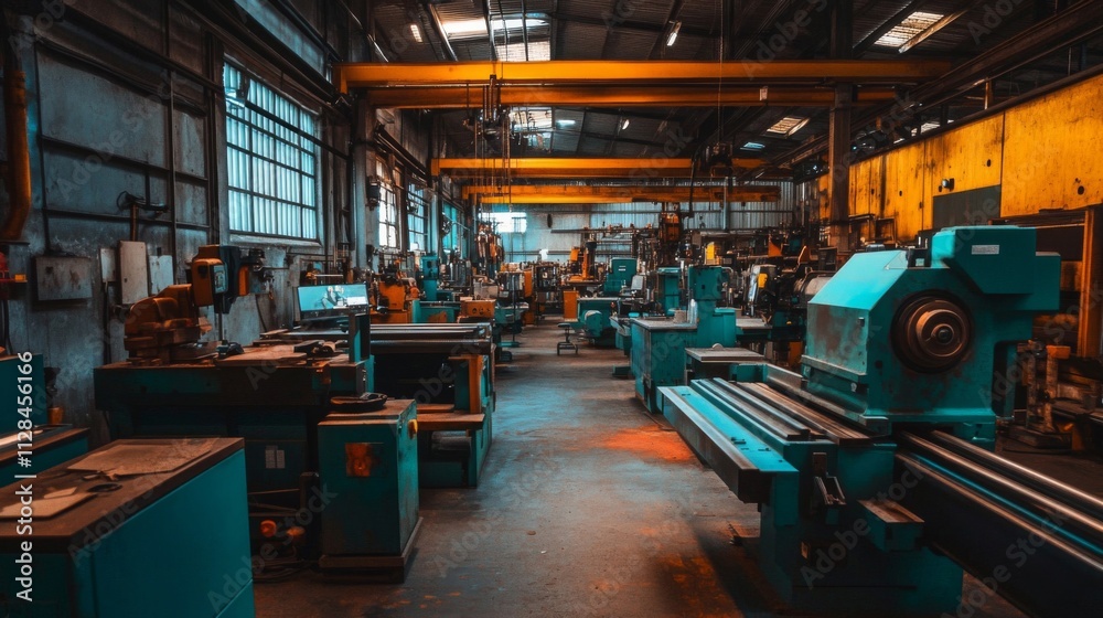 Industrial Factory Interior Showing Rows Of Machinery Industrial Factory Interior Showing Rows Of Machinery