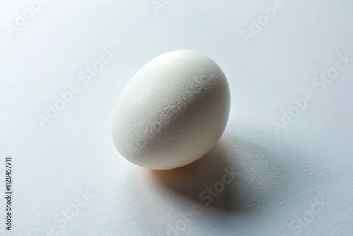 Pristine white eggshell, overhead. Minimalist studio shot against a clean backdrop.