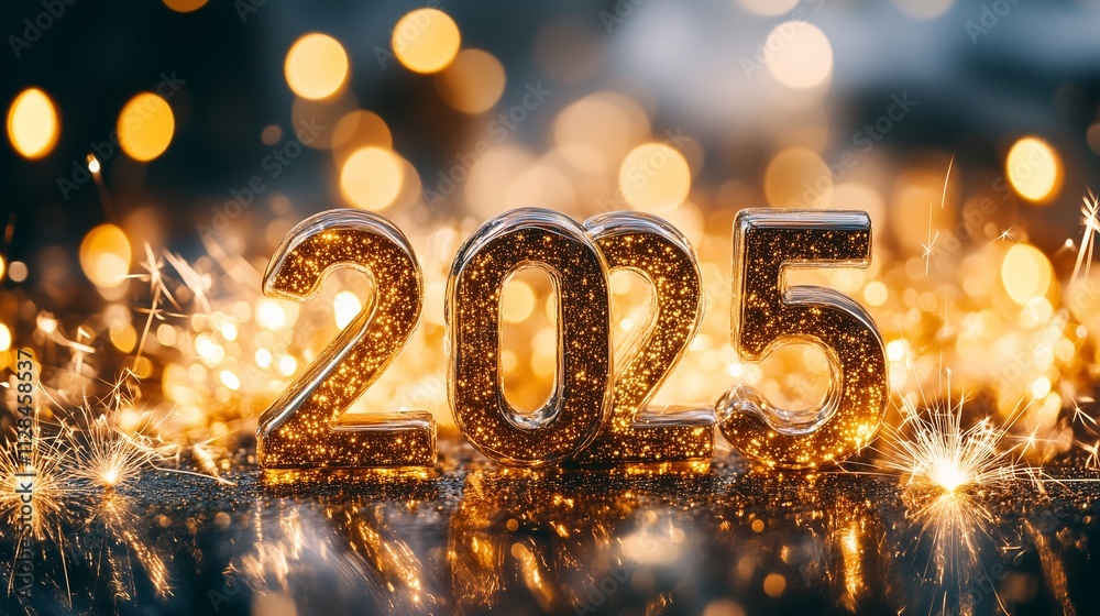 2025 Glowing Numbers with New Yeara??s Lights, Fireworks, and Bokeh Background 2025 Glowing Numbers with New Yeara??s Lights, Fireworks, and Bokeh Background