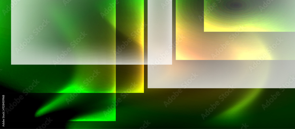 Fototapeta premium Glass squares with neon shiny light abstract background