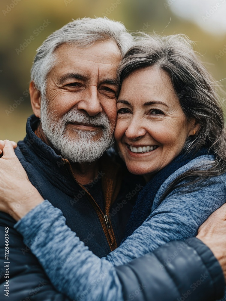 Heartwarming Embrace of Elderly Couple in Outdoor Setting. Heartwarming Embrace of Elderly Couple in Outdoor Setting.