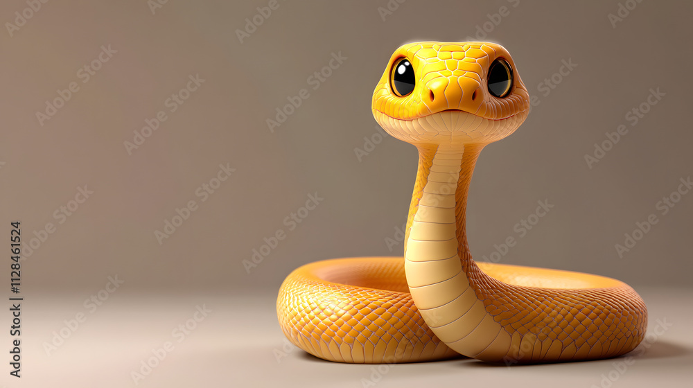 Fototapeta premium A cute, stylized yellow snake with large eyes.