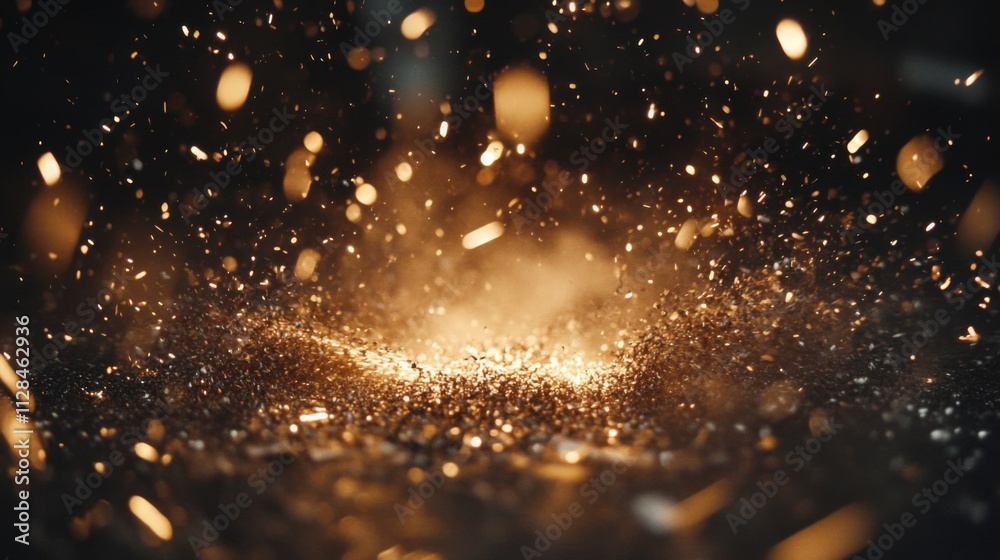 Golden Sparks Exploding In Dark Surroundings Golden Sparks Exploding In Dark Surroundings