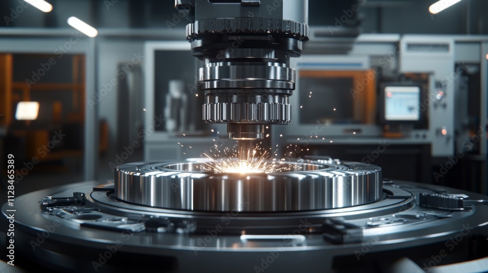 Fototapeta premium Industrial Machine Precisely Manufacturing Metal Parts