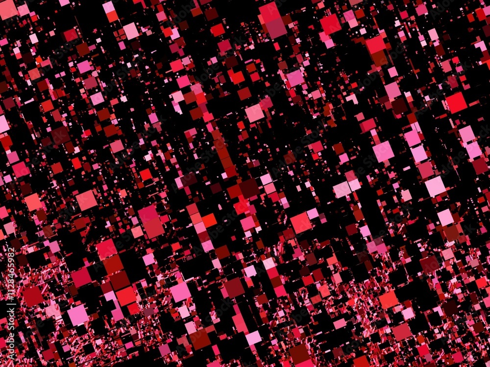 Obraz premium Dynamic abstract background featuring a diagonal array of red and pink squares on a black backdrop.