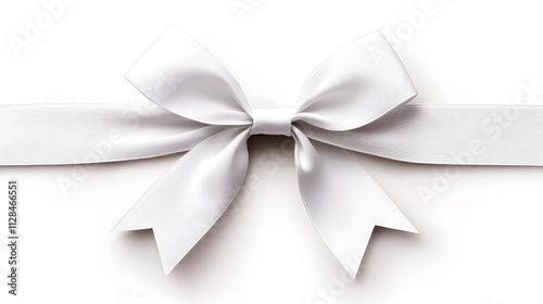 A realistic white ribbon bow with sophisticated folds, tied in the center, isolated on a white background.