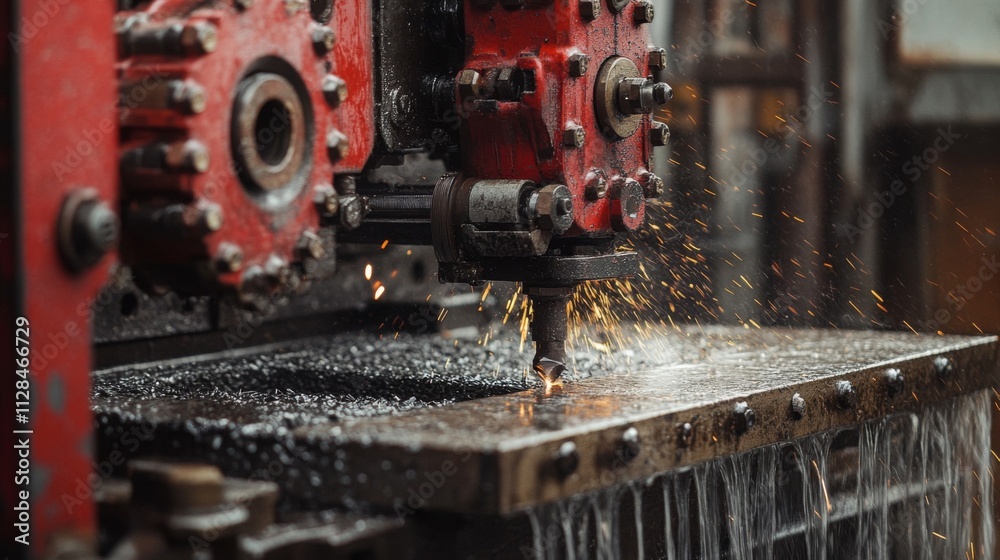 Industrial Machine Cutting Metal With Sparks Industrial Machine Cutting Metal With Sparks