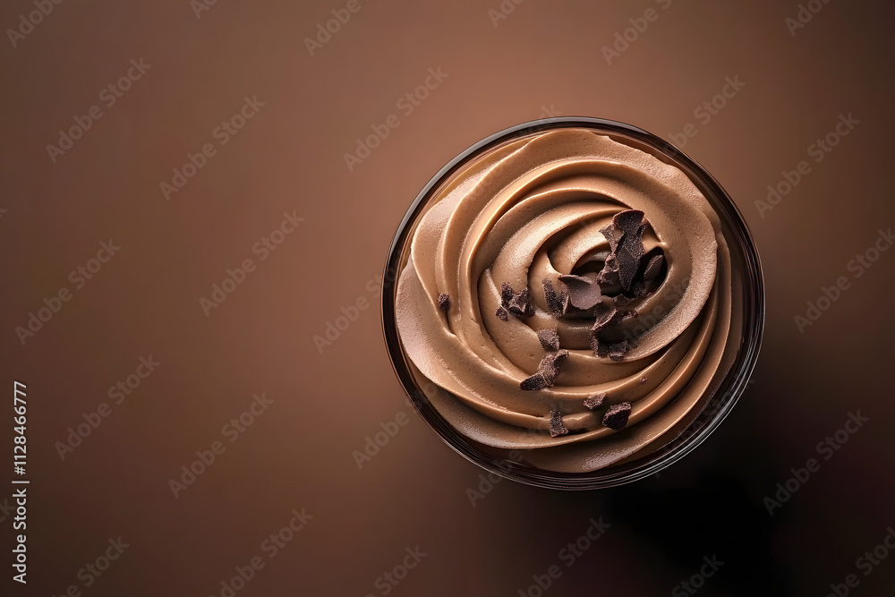 Top view of mocha mousse dessert, soft brown background. Color trend concept, tasty banner with place for text Top view of mocha mousse dessert, soft brown background. Color trend concept, tasty banner with place for text