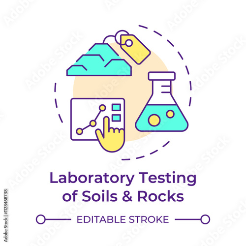 Laboratory testing of soils and rocks multi color concept icon. Geotechnical investigation procedure. Round shape line illustration. Abstract idea. Graphic design. Easy to use in article