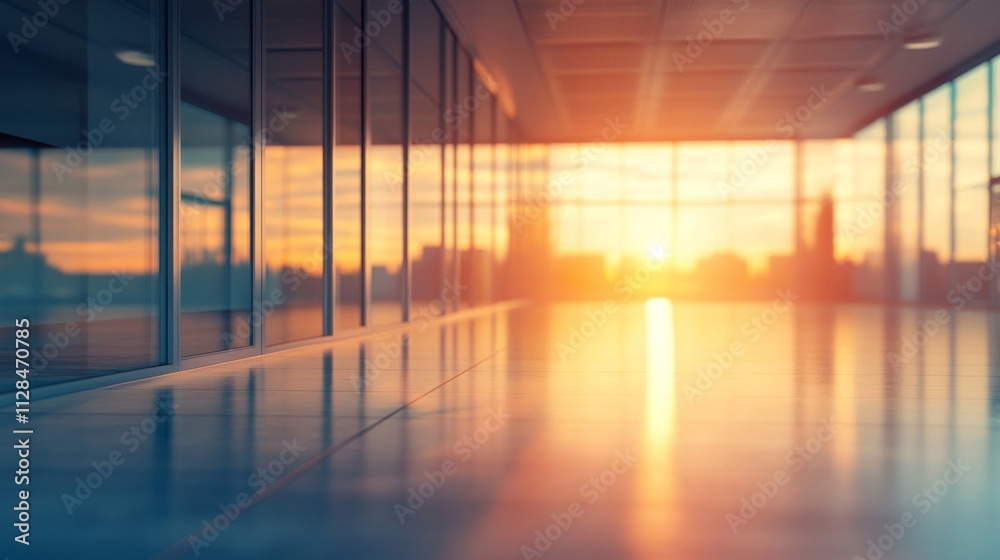 Modern Office Corridor Sunset View Cityscape Modern Office Corridor Sunset View Cityscape