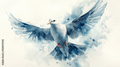 holy spirit dove flying on white background digital watercolor painting