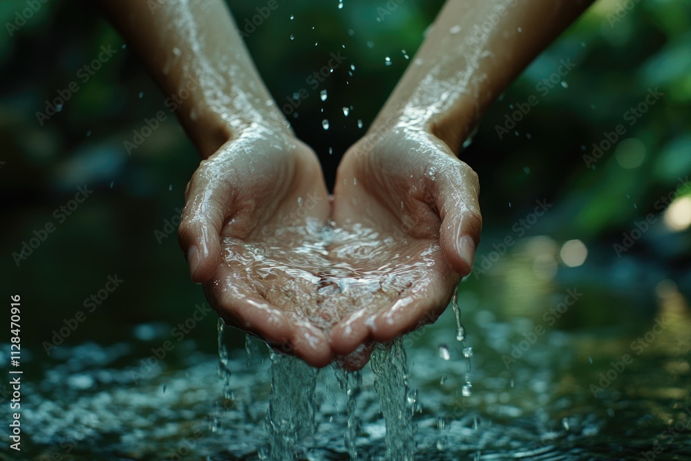 Fototapeta premium A person is carefully holding water in their hands right now