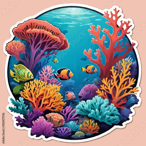 cartoon underwaterscene with fishes and corals vector illustration
