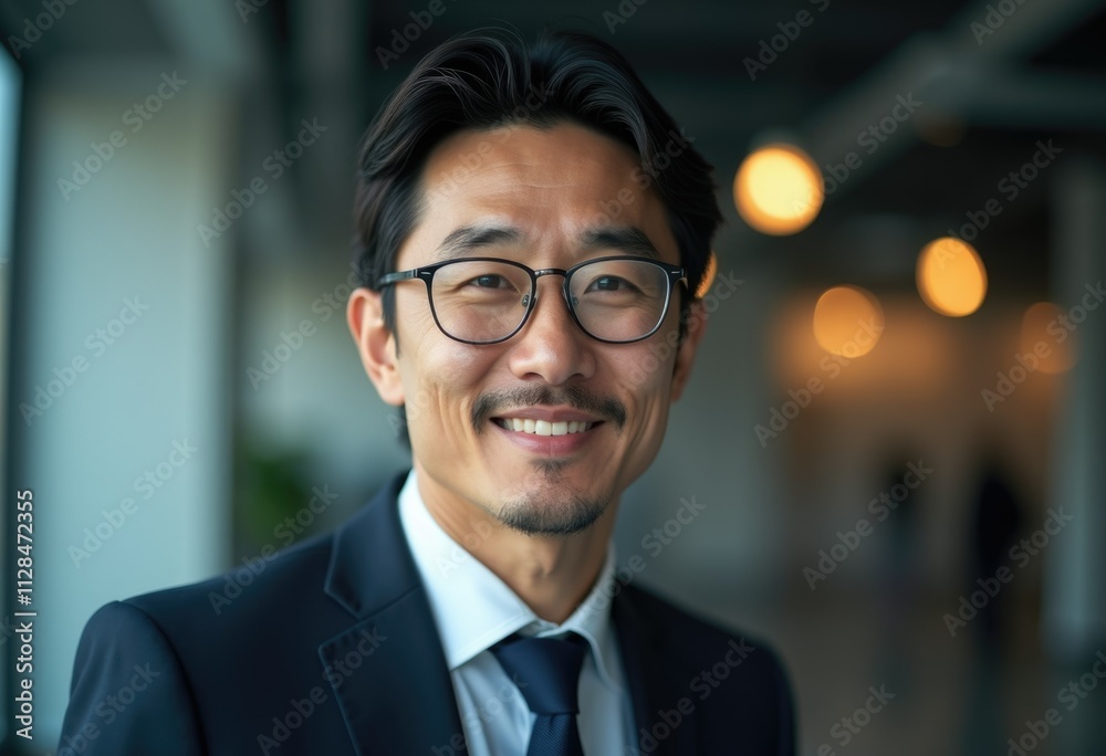 A smiling businessman wearing glasses and a suit jacket.