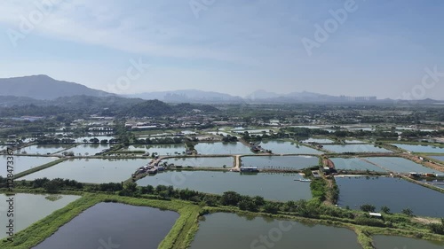 Aerial Skyview of Hong Kong Lok Ma Chau Loop Ngau Tam Mei Mai Po San Tin Northern Metropolis featuring wetlands rural landscapes and future urban development near Shenzhen showcasing nature innovation photo