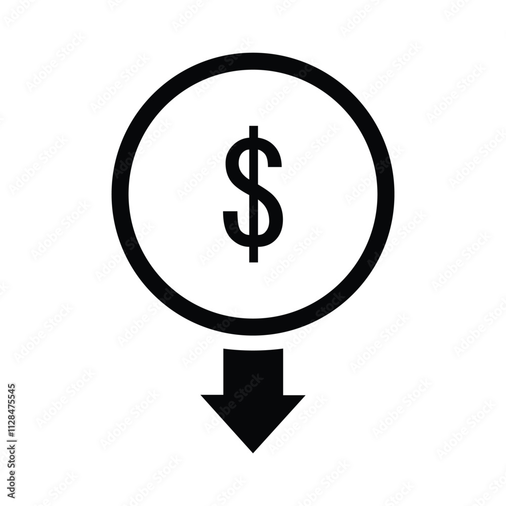 Cost reduction icon with a lower arrow vector illustration. Cost reduction icon with a lower arrow vector illustration.