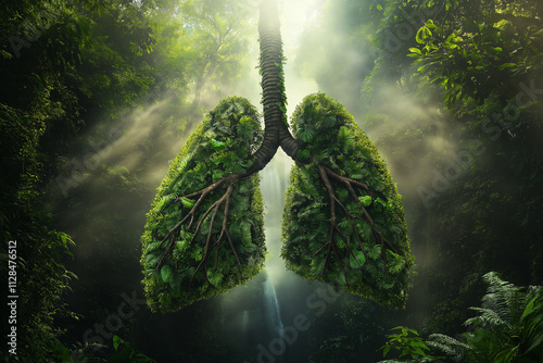 A tree with a leafy lung on top of it. The lung is surrounded by green leaves and branches photo