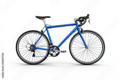 A blue bicycle with a black seat