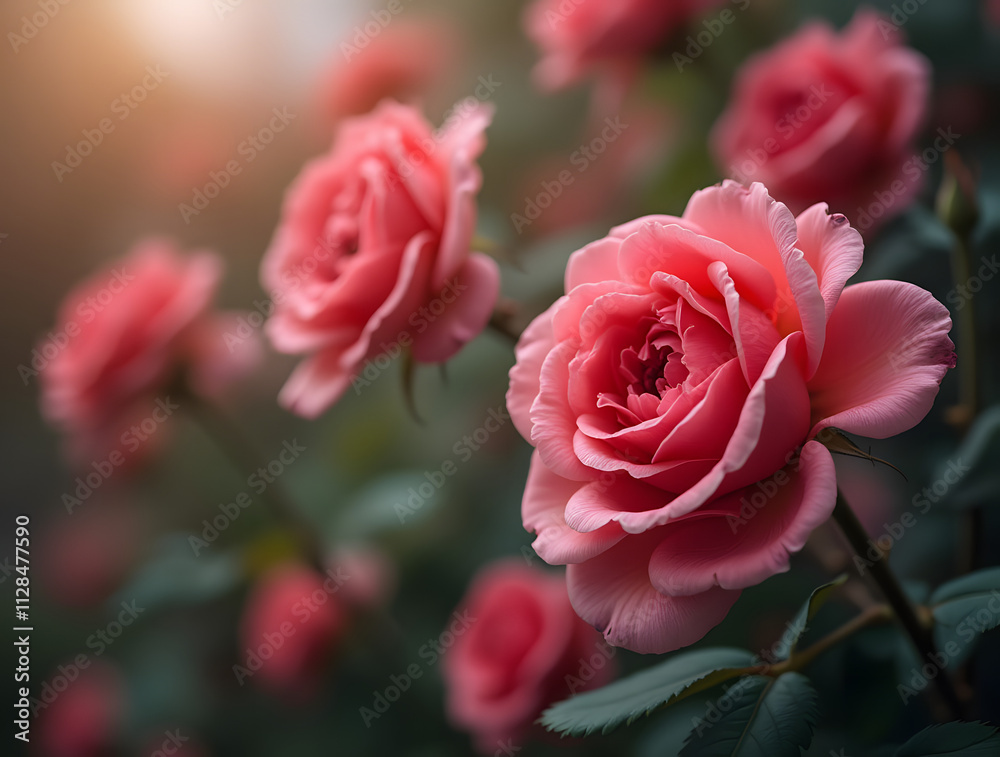 A stunning rose bush with a soft, blurred background. Enigmatic and magical flower. A luxurious and romantic backdrop. A sophisticated symbol of love and passion, perfect for Women's Day, Valentine's A stunning rose bush with a soft, blurred background. Enigmatic and magical flower. A luxurious and romantic backdrop. A sophisticated symbol of love and passion, perfect for Women's Day, Valentine's