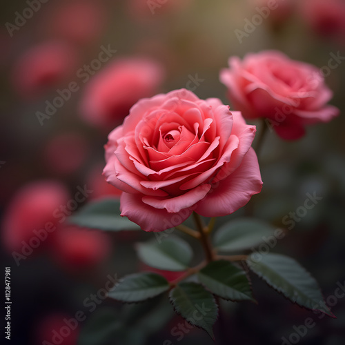 A stunning rose bush with a soft, blurred background. Enigmatic and magical flower. A luxurious and romantic backdrop. A sophisticated symbol of love and passion, perfect for Women's Day, Valentine's 