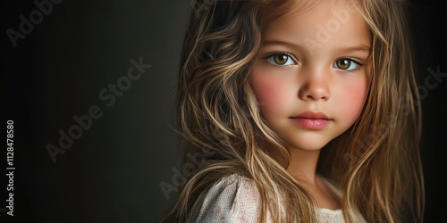 Portrait of a young model girl captured in a studio setting, showcasing the charm and innocence of childhood through this captivating portrait of a little model girl.