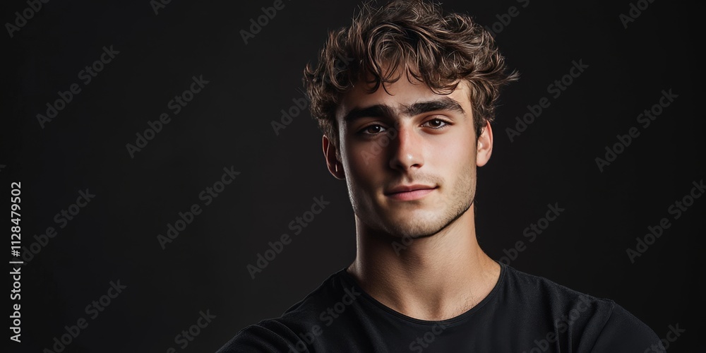 Naklejka premium Confident young man posing for the camera in a studio setting, showcasing his self assurance and charisma. This studio shot captures the essence of a confident young man.