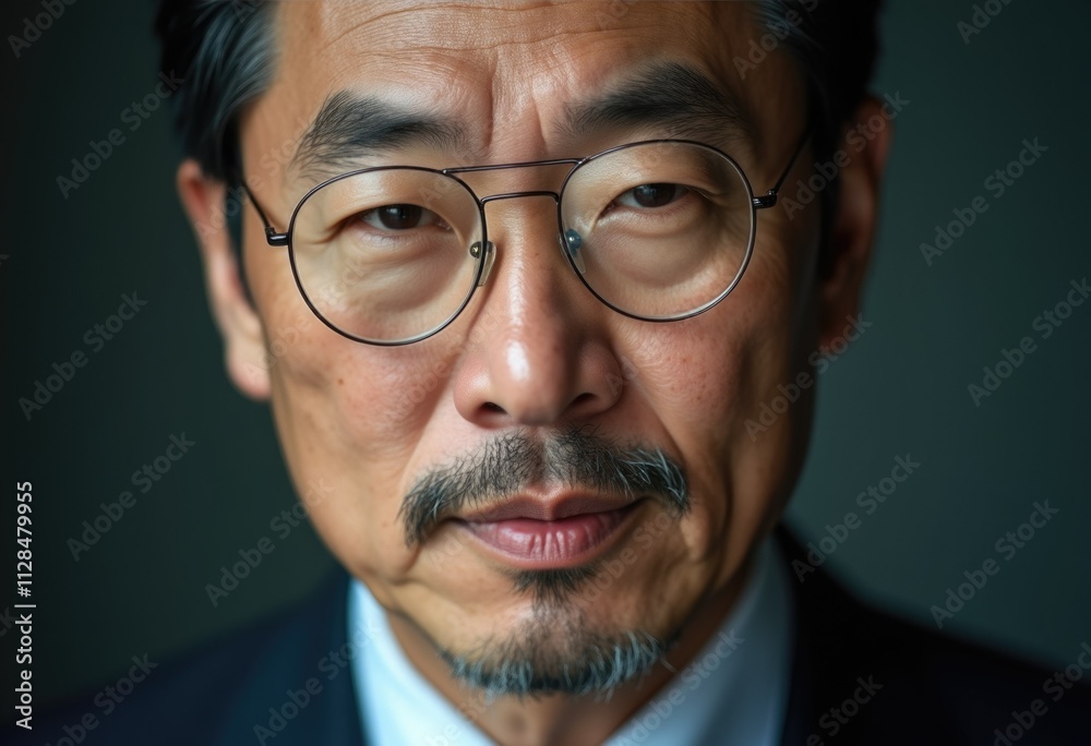 Close-up portrait of a mature man with glasses and a goatee, looking thoughtfully. Close-up portrait of a mature man with glasses and a goatee, looking thoughtfully.