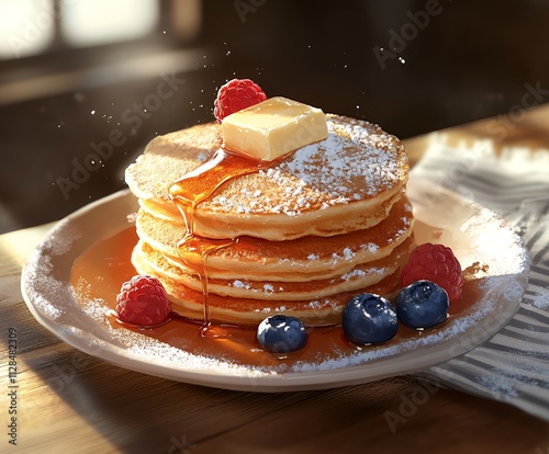 バターとメープルシロップがとろけるベリー添えパンケーキ | Fluffy Pancakes with Berries and Melting Butter