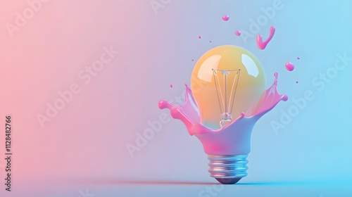 Colorful light bulb with a colorful splash on a white background, vector illustration