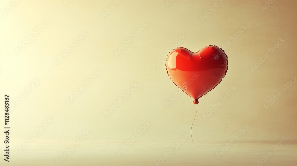 A single red heart shaped balloon floats gently A single red heart shaped balloon floats gently