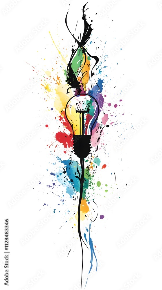 Fototapeta premium Colorful light bulb with a colorful splash on a white background, vector illustration