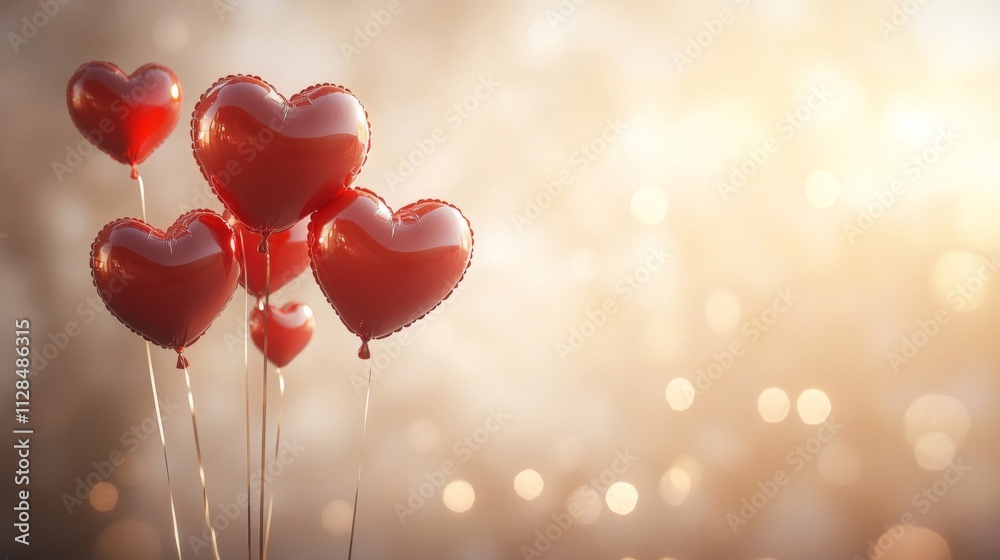Red Heart Shaped Balloons Float in Soft Light Red Heart Shaped Balloons Float in Soft Light