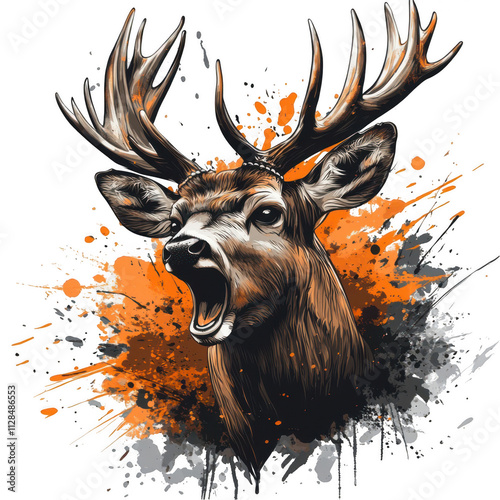 Deer head vector logo design, with colorful paint splash background on transparent background photo