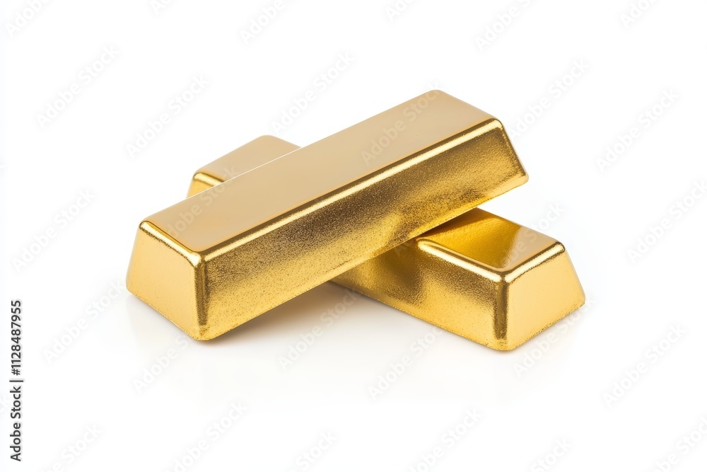 Two shiny gold bars isolated on white background