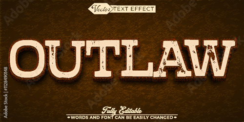 Wooden Western Cowboy Outlaw Vector Editable Text Effect Template