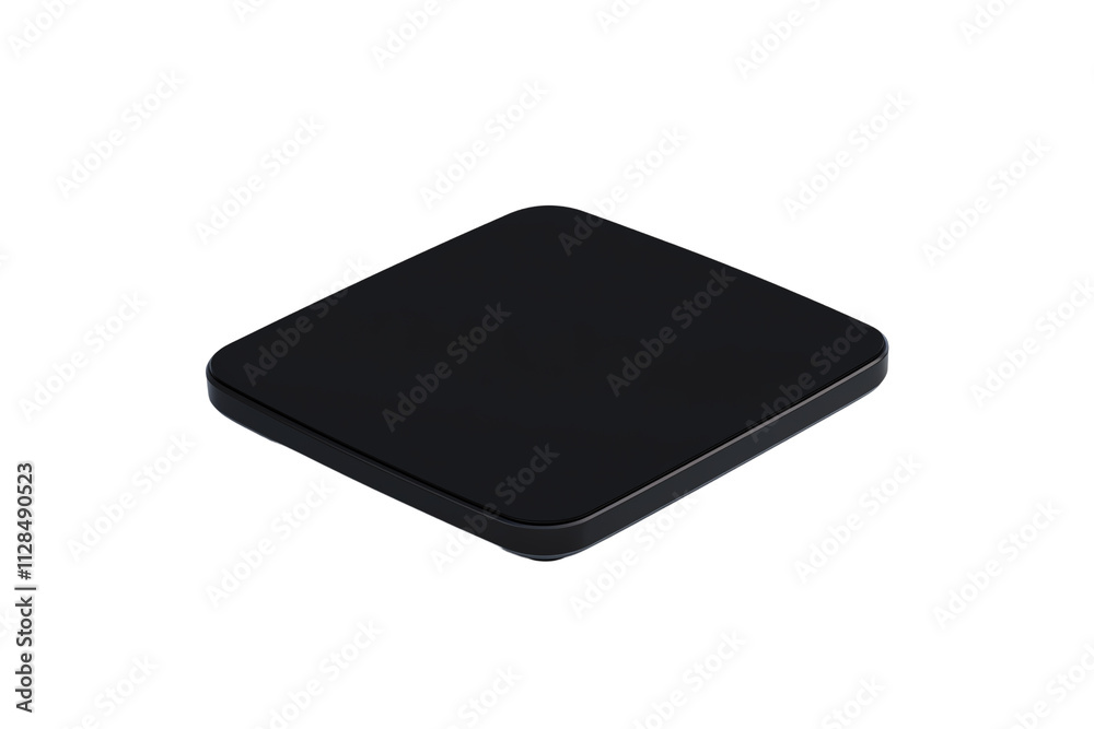 A sleek, square black object with rounded edges, likely a gadget or accessory, designed for modern use. A sleek, square black object with rounded edges, likely a gadget or accessory, designed for modern use.