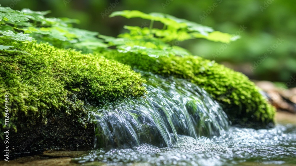 Mossy Rock Waterfall Cascading Into Creek Mossy Rock Waterfall Cascading Into Creek