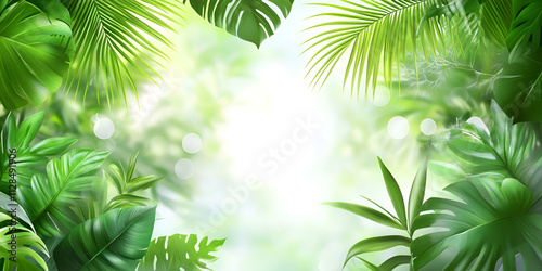 Tropical Frame with Sunlit Palm Leaves