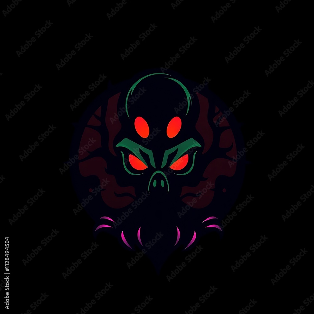 Fototapeta premium The Lurking Darkness: A sinister and mysterious creature with glowing red eyes, lurking in the shadows. This captivating illustration evokes a sense of fear and intrigue.