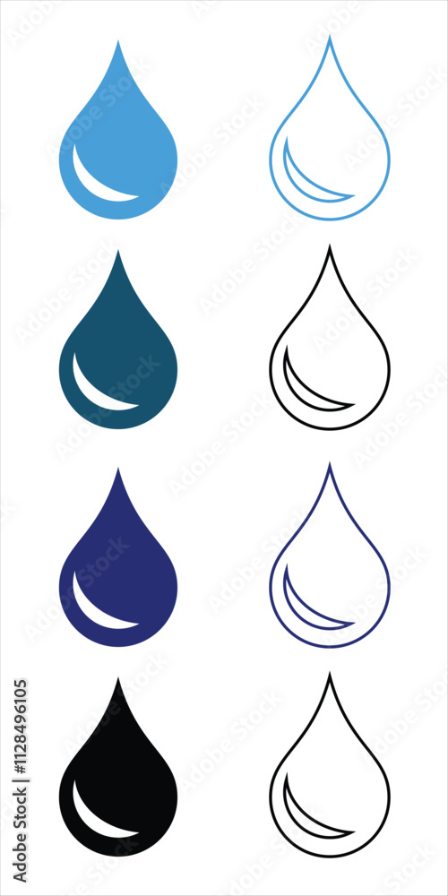 Set of water drop shape icons. Silhouettes of blood symbols. Various shapes of water drops, rain, and simple plumbing icons. Logos for plumbing, blood, or oil drops. Vector illustration. Icons. Plumb Set of water drop shape icons. Silhouettes of blood symbols. Various shapes of water drops, rain, and simple plumbing icons. Logos for plumbing, blood, or oil drops. Vector illustration. Icons. Plumb