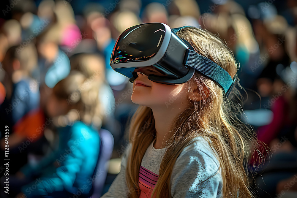 Child Explores Virtual Worlds with Headset Child Explores Virtual Worlds with Headset