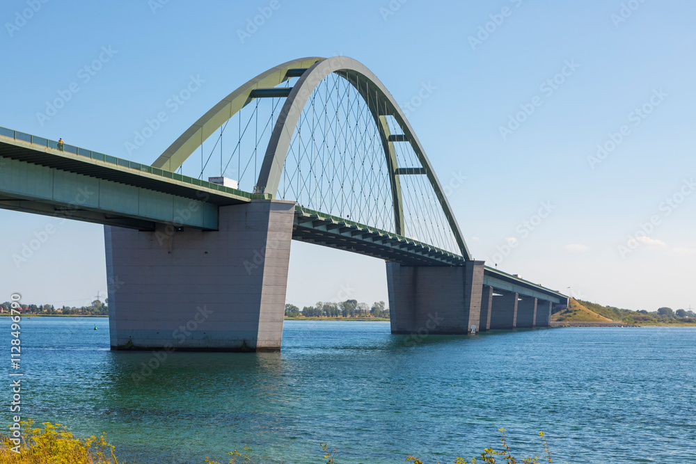 Fototapeta premium Bridge across Fehmarn Sound, known as Fehmarnsundbrücke, connecting German mainland with Fehmarn island