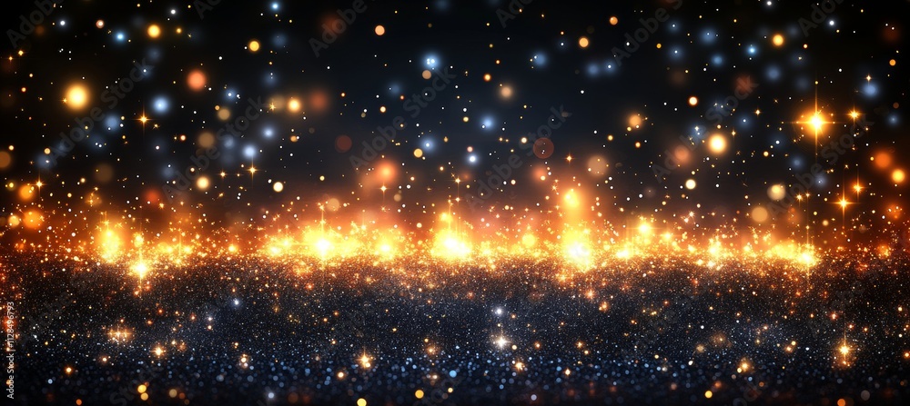 Fototapeta premium Golden Glow On Sparkly Surface, Abstract Background, Festive Celebration With Bokeh Lights