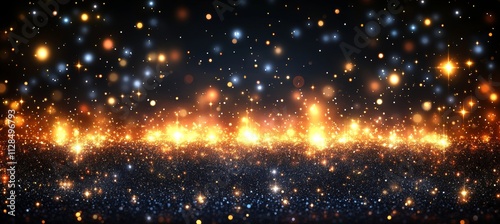 Golden Glow On Sparkly Surface, Abstract Background, Festive Celebration With Bokeh Lights photo
